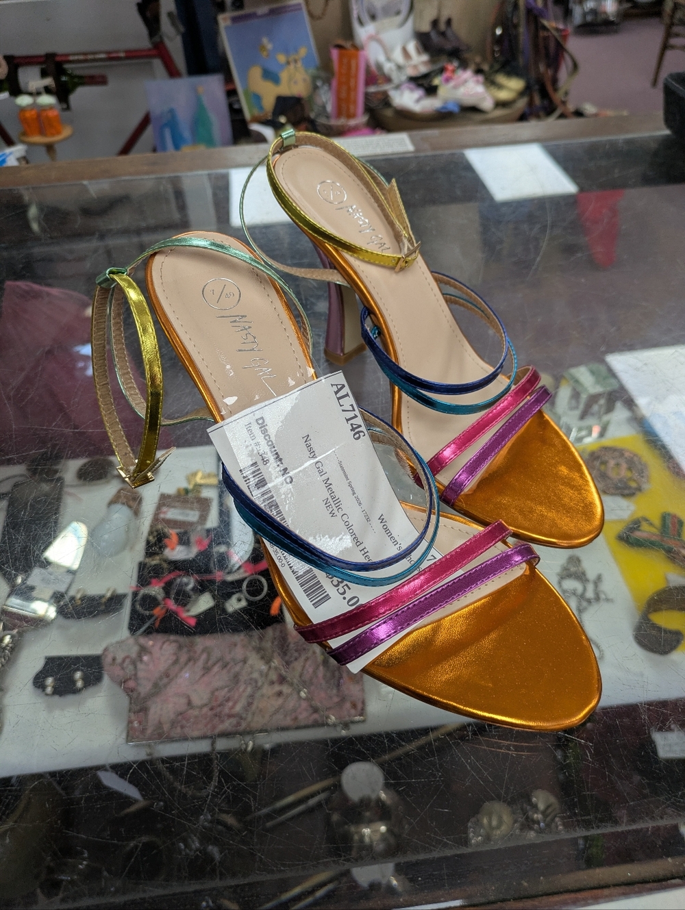 New Nasty Gal Metallic Multi-Color Strappy Women's Heels
